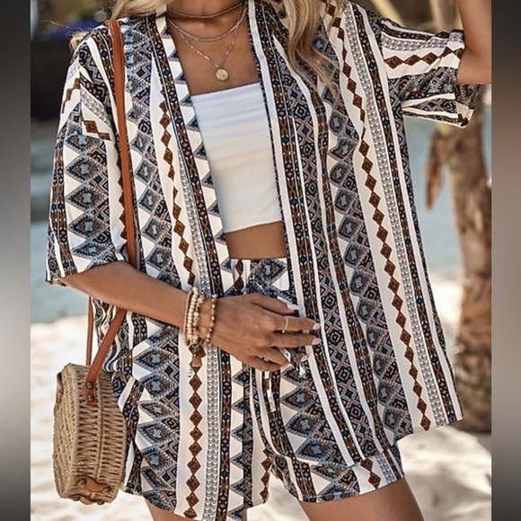 Geometric Patterned Open Cardigan - Picture 2 of 9